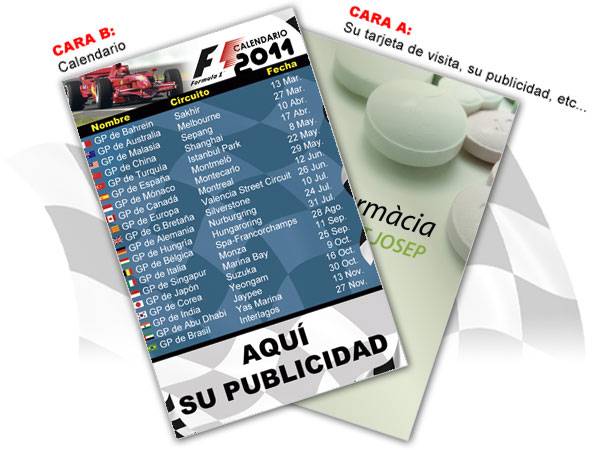 CALENDARIO FÓRMULA 1 - 2012 - Calendario F1 con su publicidad - 2 CARAS